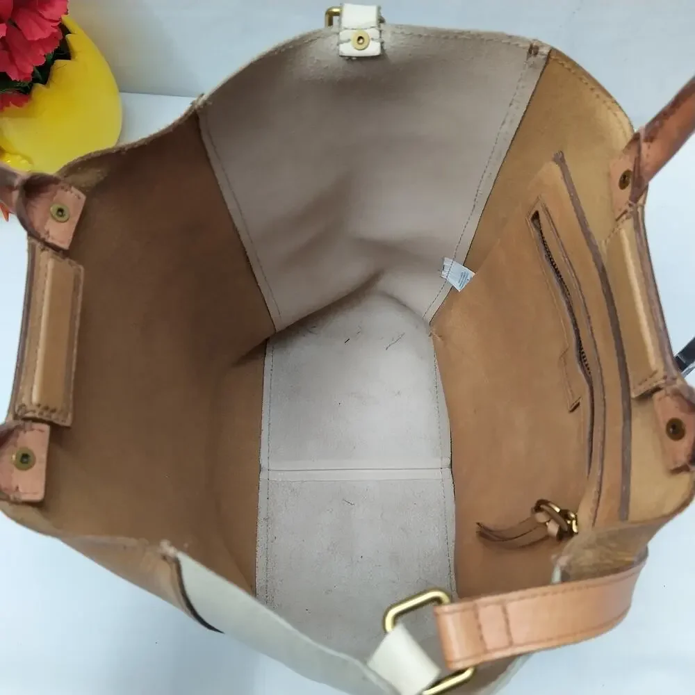 Madewell Colorblock Brown Ivory Leather Double Handles Satchel Shoulder Bag